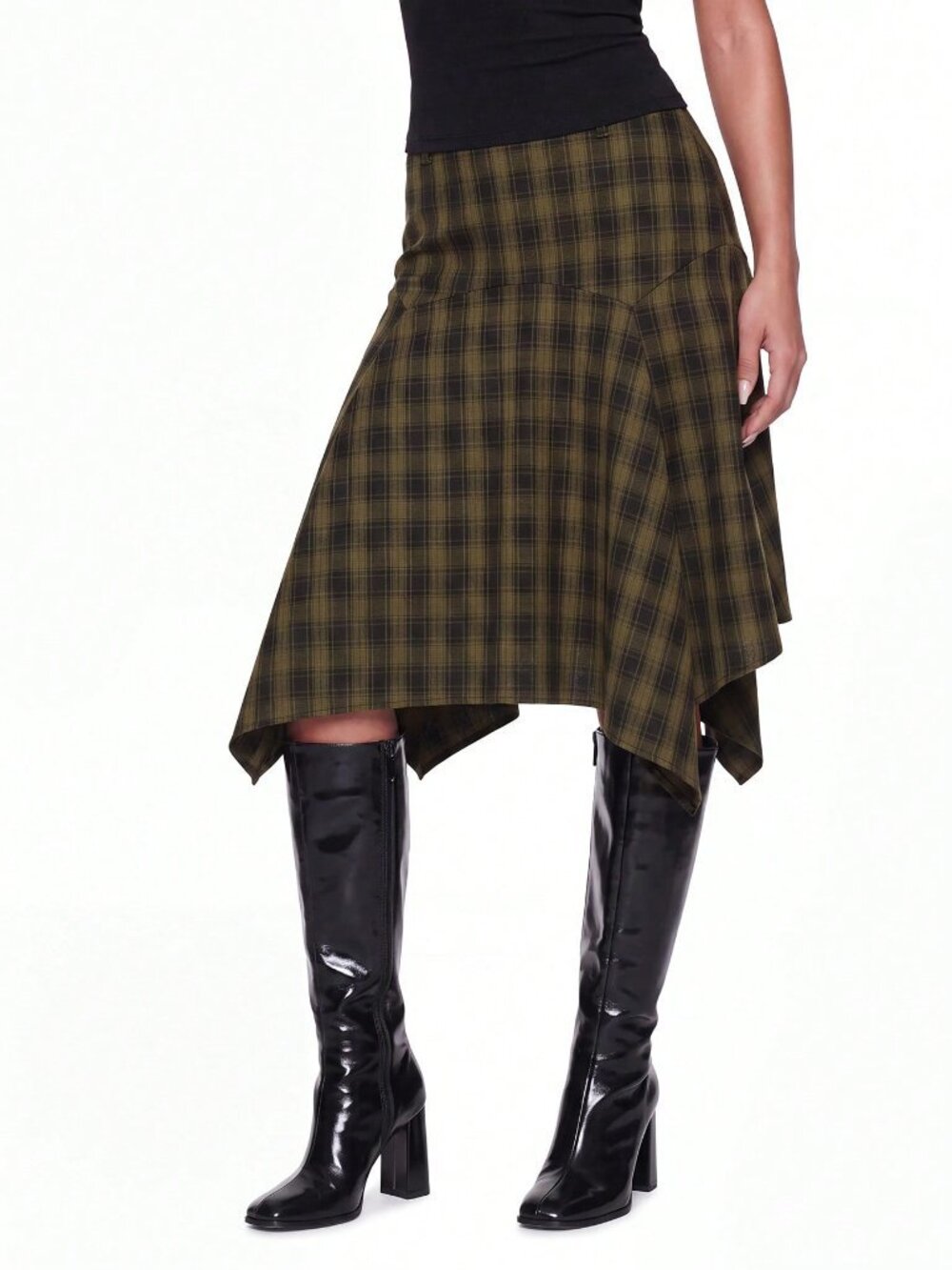 Multicolor Casual Women's Plaid Asymmetric Hem Skirt - Picture 3 of 6